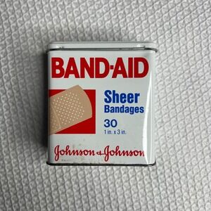 Vintage 1983 Band-Aid Sheer Metal Tin Johnson & Johnson Vintage Collectible Prop